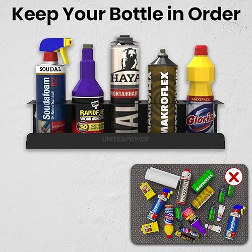 Miniatura 6 de UNITEDPOWER Soporte para 5 latas de aerosol, estante de almacenamiento de botellas de pintura, estante de montaje en pared de acero, organizador de