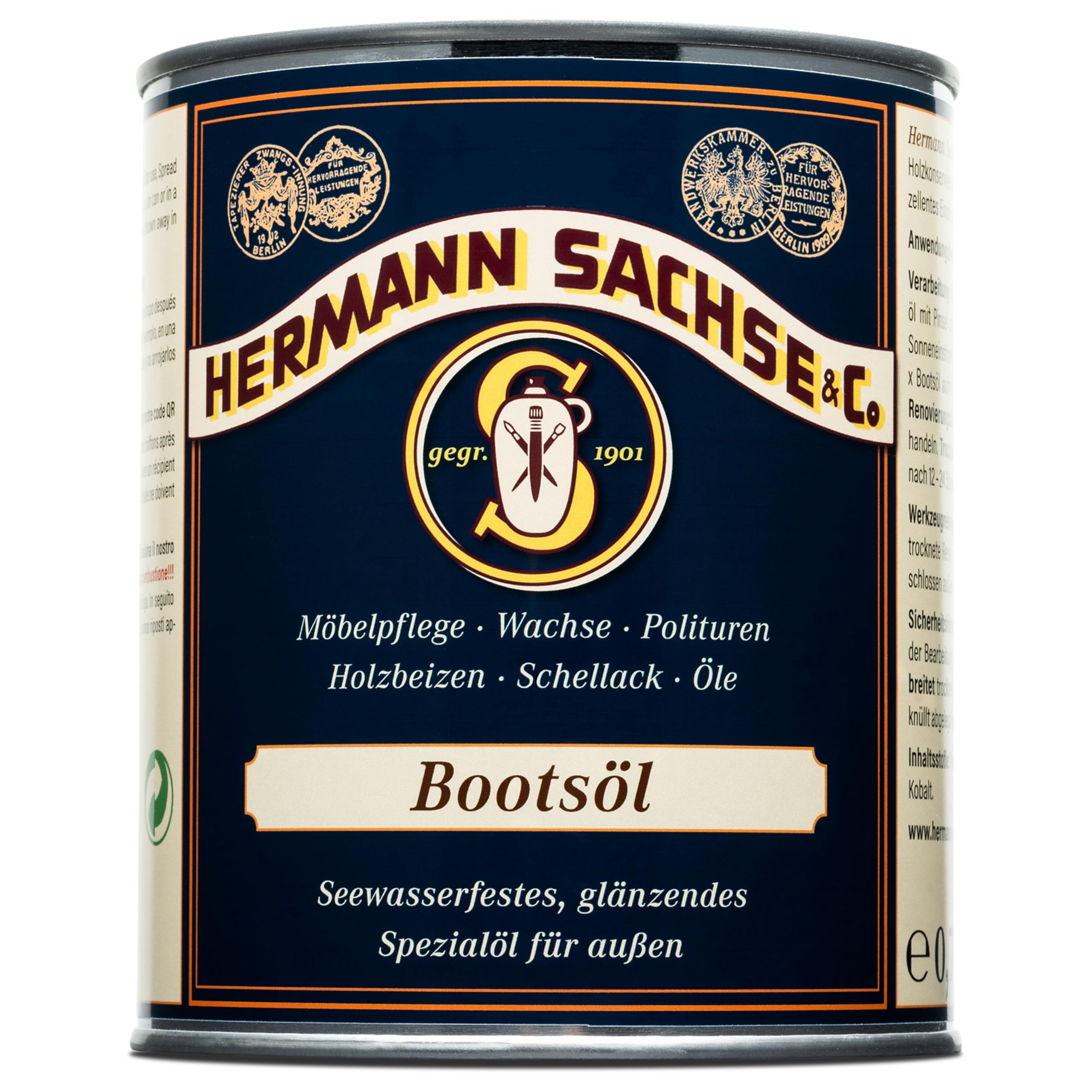 Hermann Sachse Yacht- und Bootsöl farblos - 750ml - Pflegeöl für Dein Boot - witterungsbeständiges, glänzendes Holzöl - Effektiver Holzschutz - Langanhaltendes Pflegeöl für Außen - Made in Germany