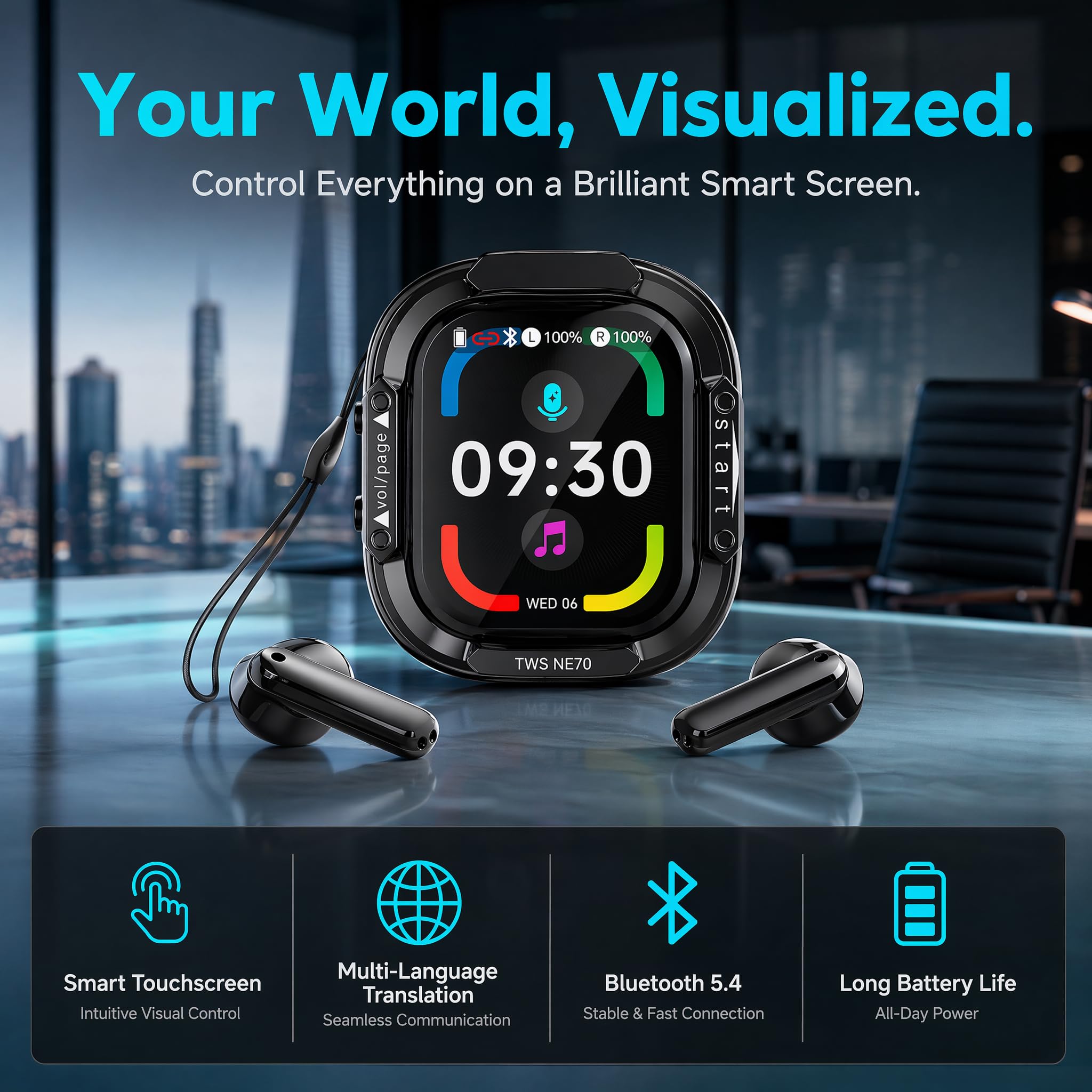 Auriculares de traducción de IA en tiempo real, nuevos auriculares NE70 traductor de idiomas 2026 con pantalla táctil, Audifonos Traductores Inglés Español, dispositivo de traducción Bluetooth