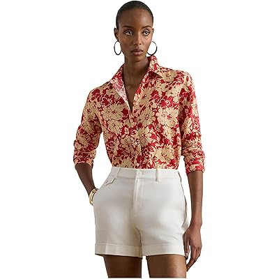 Lauren Ralph Lauren Petite Relaxed Fit Floral Linen Shirt red/tan