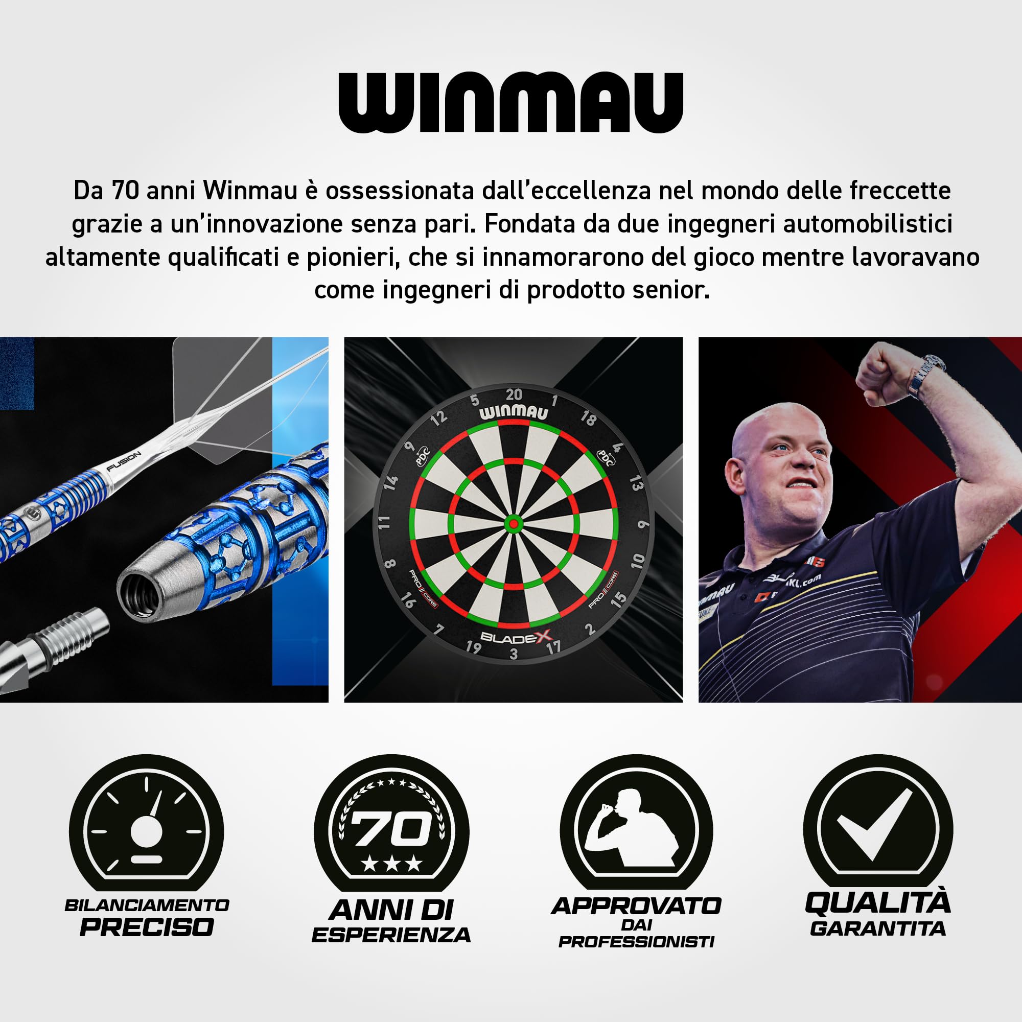 WINMAU Blackout Freccette Professionali in Acciaio al Tungsteno con Voli e Steli Onde