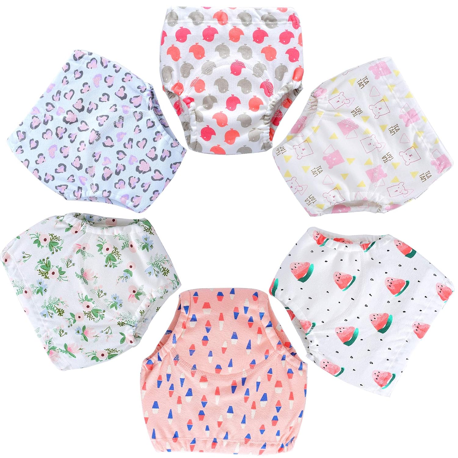 6 Pack Potty Training Pants for Boys Girls, Learning Designs Training Underwear Pants(4T-5.5T)