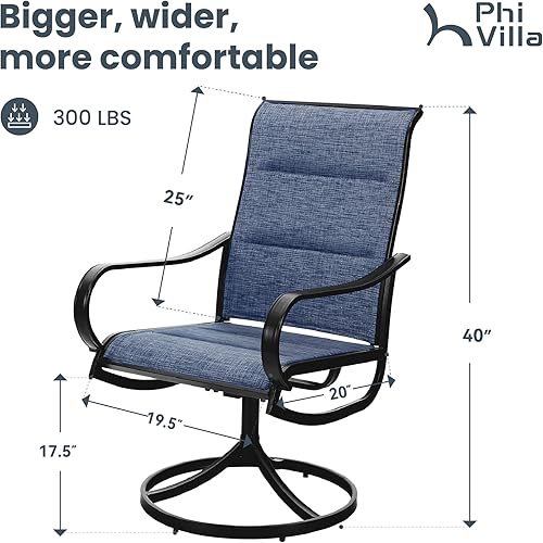 Miniatura 3 de PHI VILLA Patio Swivel Dining Chairs Set of 2, All Weather Outdoor Chair with Padded Textilene & Black Metal Frame for Outdoor Lawn Garden Pooside