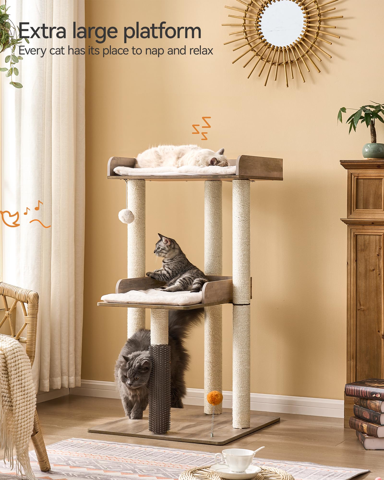 FourFurPets 43.7" Cat Tree, Modern Cat Tree Tower, Cat Tower for Indoor Cats Large Adult, Cat Condo with Scratching Post, Large Perch and Removable Pads, Greige - image 3