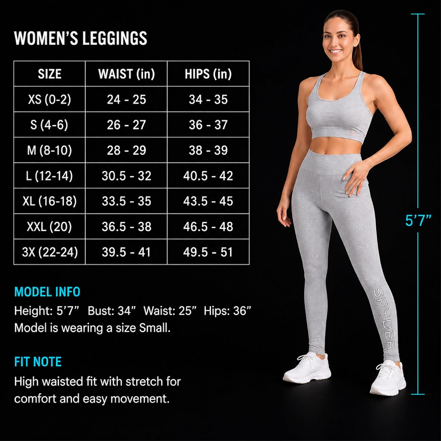Spyder Womens Leggings - 4-Way Stretch High Waisted Cotton Ankle Leggings