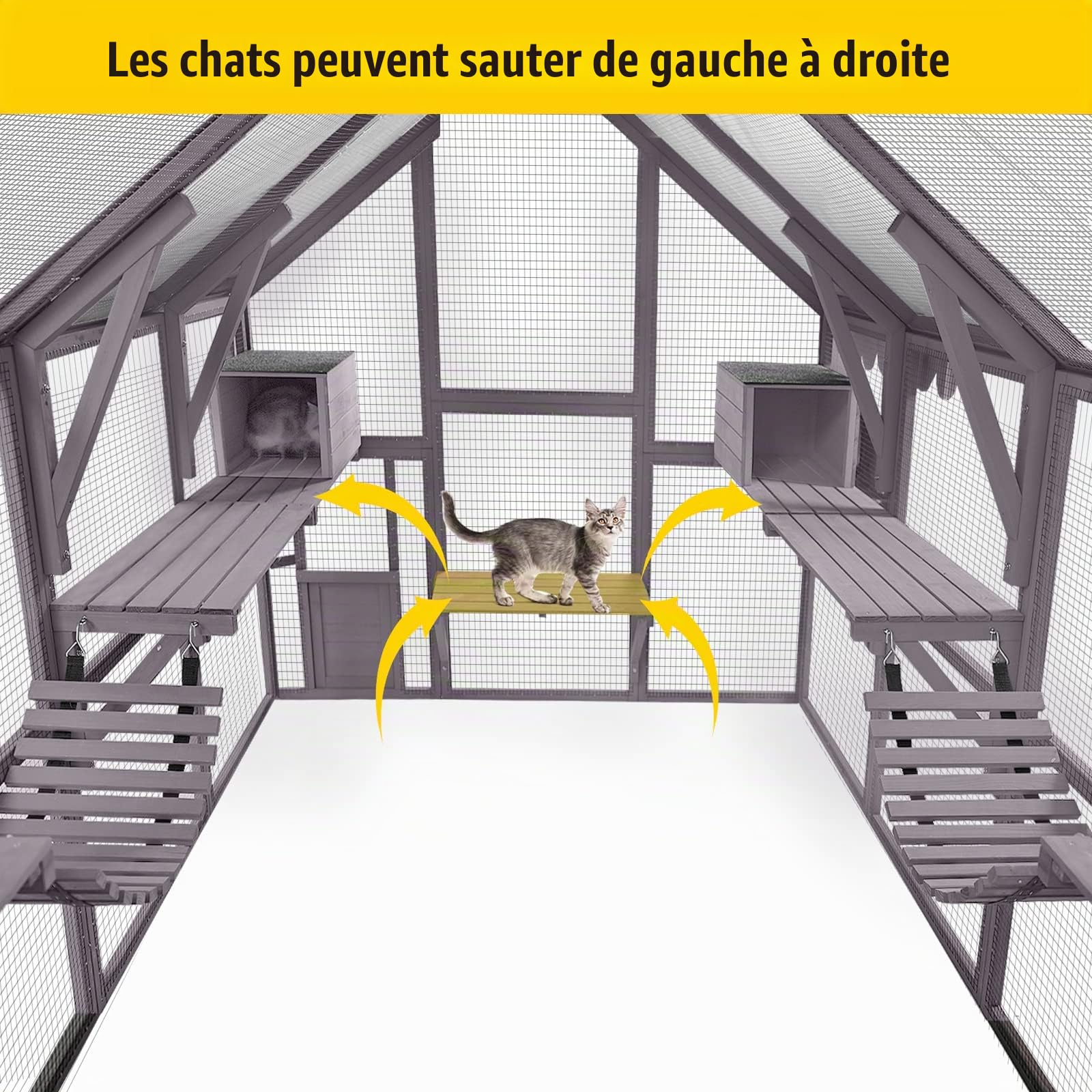 Grande maison pour chat en bois avec ponts et toit