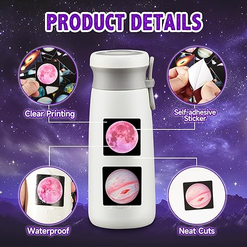 Miniatura 10 de Calcomanías para botella de agua de planeta espacial para niños, 119 unidades, calcomanías de vinilo impermeables de astronauta para laptop,
