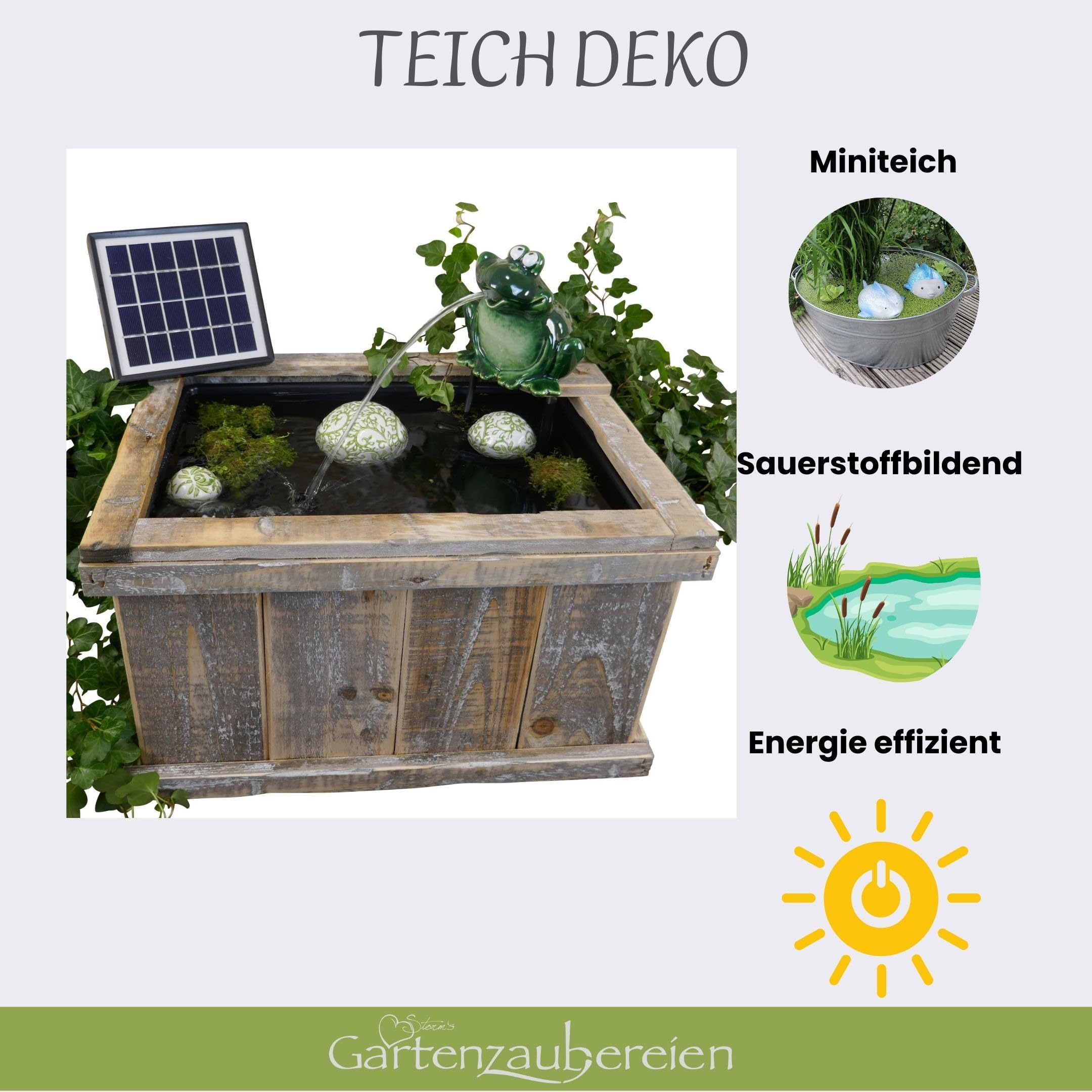 Storm's Gartenzaubereien Wasserspeier Frosch Keramik mit Solarpumpe 12cm