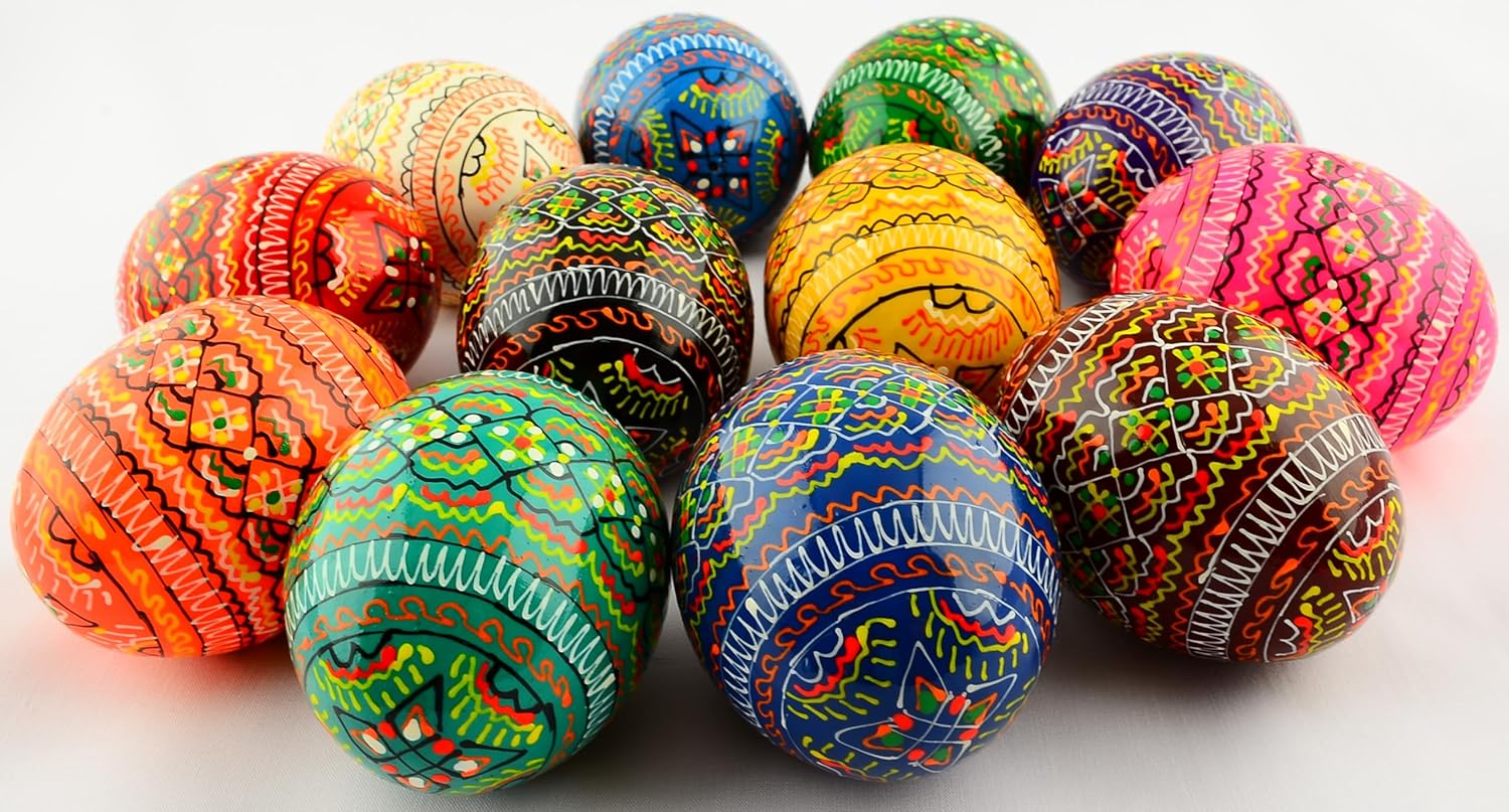 Easter Painted Eggs Wooden Ukrainian Pysanky Pysanka. Polish Pisanki. Czech Kraslice. Set of 12