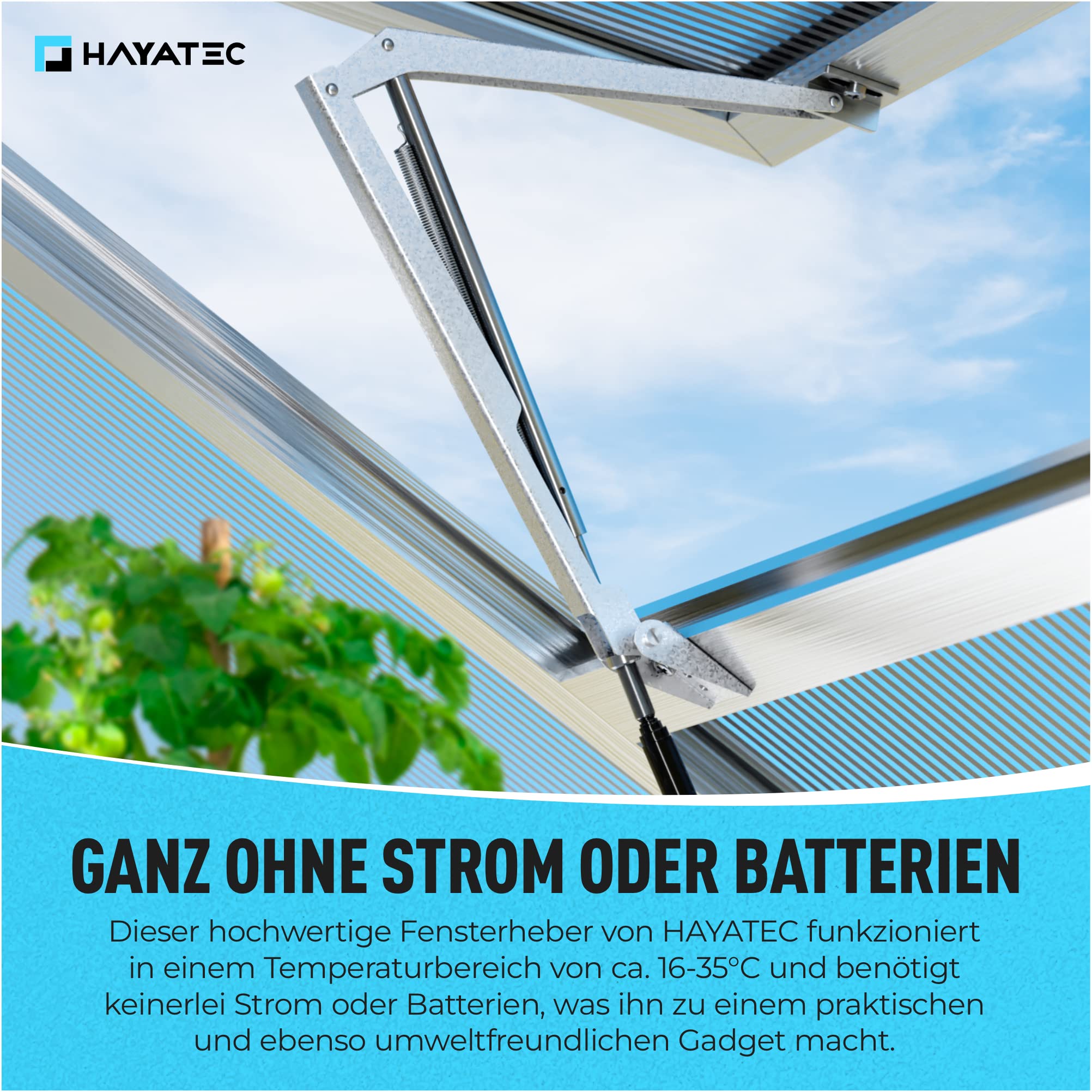 HAYATEC Abridor de ventanas automático para invernadero, fuerza de elevación de 7 kg, altura de elevación de 40 cm, ángulo de apertura de ventana, control de temperatura