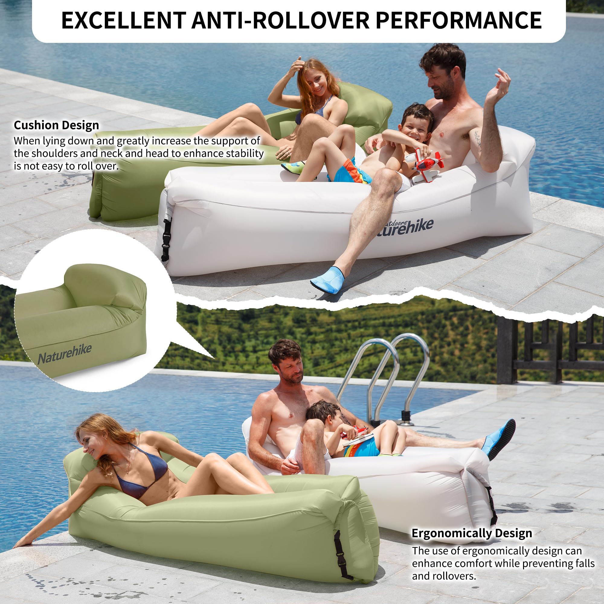 Naturehike Air Lounger - Divano ad aria impermeabile con pacchetto portatile, per viaggi, campeggio, piscina e feste in spiaggia (verde avocado)