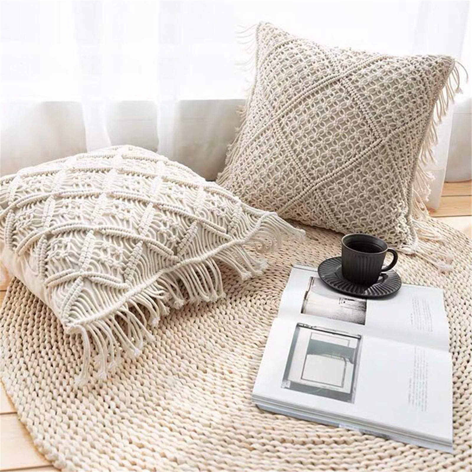 SWECOMZE Boho, federa decorativa per cuscino con nappa in cotone e lino, per divano, camera da letto, soggiorno, auto, ufficio (Style-19)