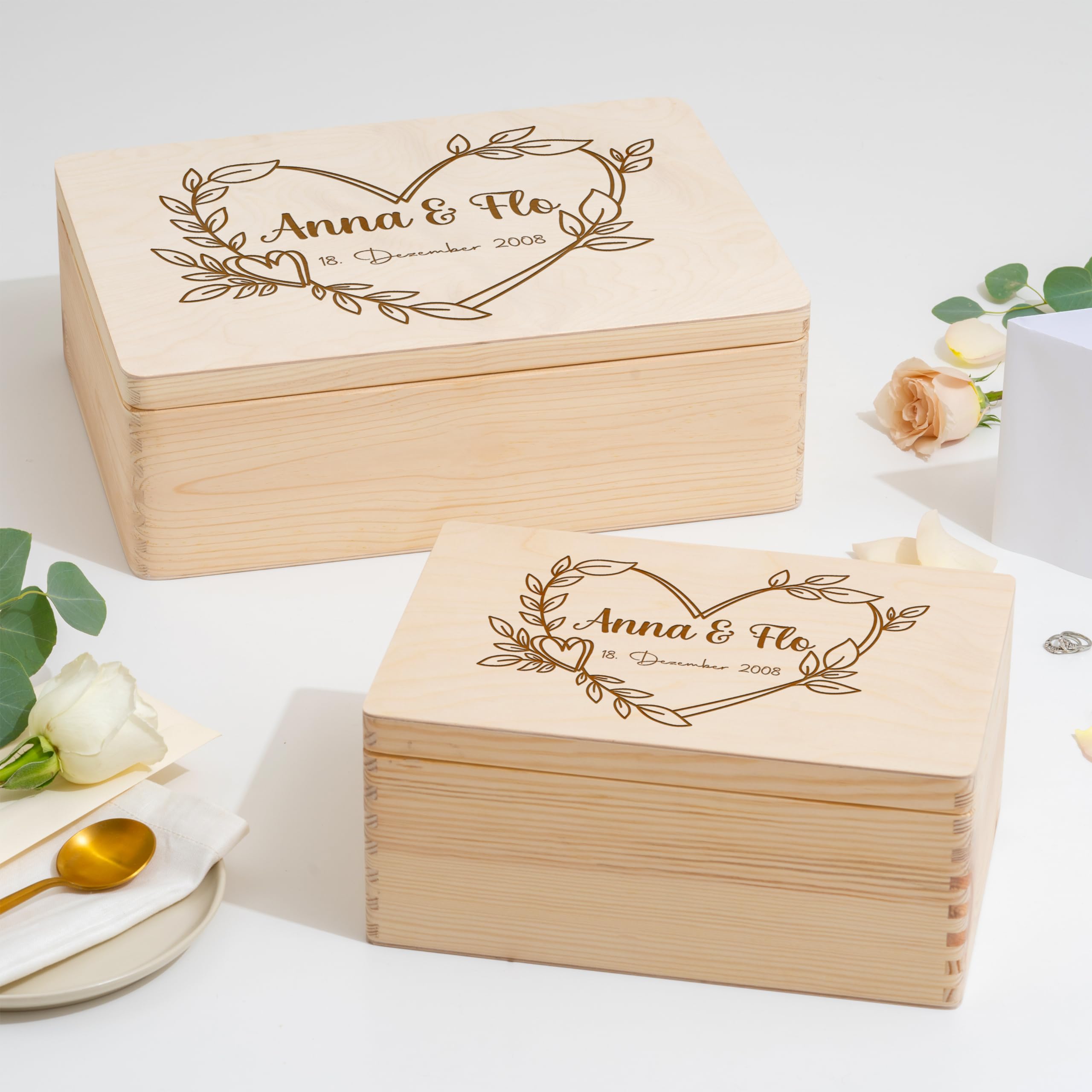 Personalisierte Erinnerungsbox für Paare Erinnerungskiste zur Hochzeit Hochzeitsgeschenk Geschenk Jahrestag Valentinstag Brautpaar Braut Trauzeugen Trauung Holzkiste Karten Kiste Holz