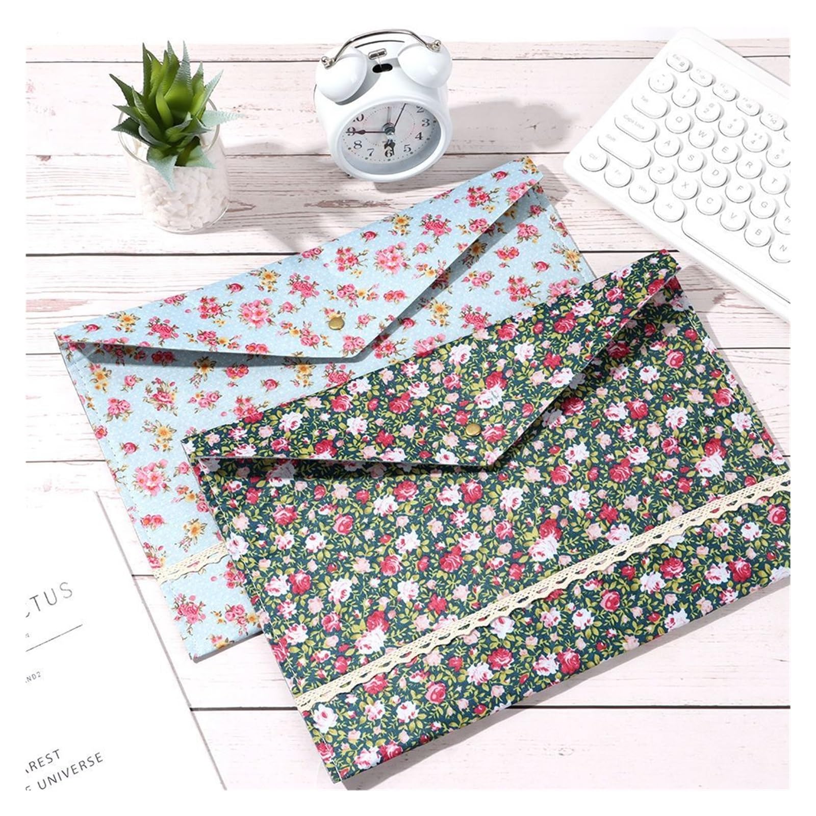 10pcs Elegant Little Floral Flowers Felt Cotton Fabric A4 File Folder Large Capacity Document Bag Filing Briefcase Organizer Per Scrivania