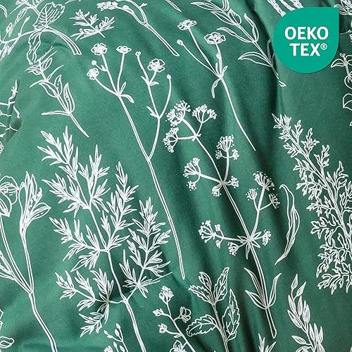 Miniatura 2 de Janzaa - Juego de edredón tamaño Queen, color esmeralda juego de ropa de cama floral de 3 piezas, con estampado de plantas y flores mullido juego de