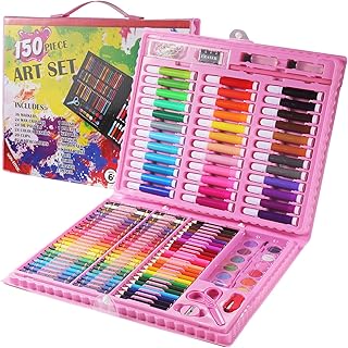 مجموعة مستلزمات فنية للأطفال، مجموعة أدوات فنية للأطفال للرسم والتلوين والمزيد مع صندوق فني محمول، لوازم التلوين، مجموعة فنية رائعة للأطفال الصغار والمبتدئين من انديفاين، 150 قطعة