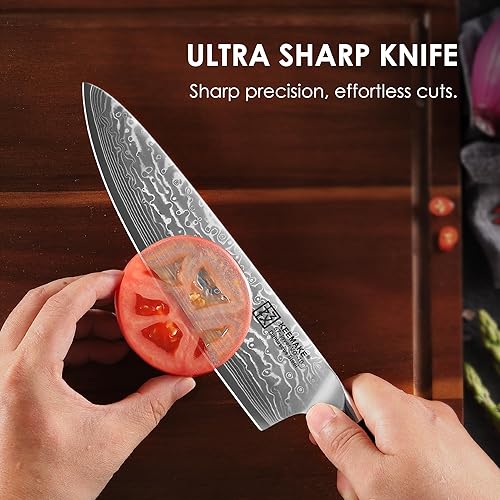 Miniatura 4 de KEEMAKE Juego de cuchillos de cocina de Damasco de 3 piezas, cuchillos afilados para cocina, 67 capas de cuchillos de chef de damasco, juegos de