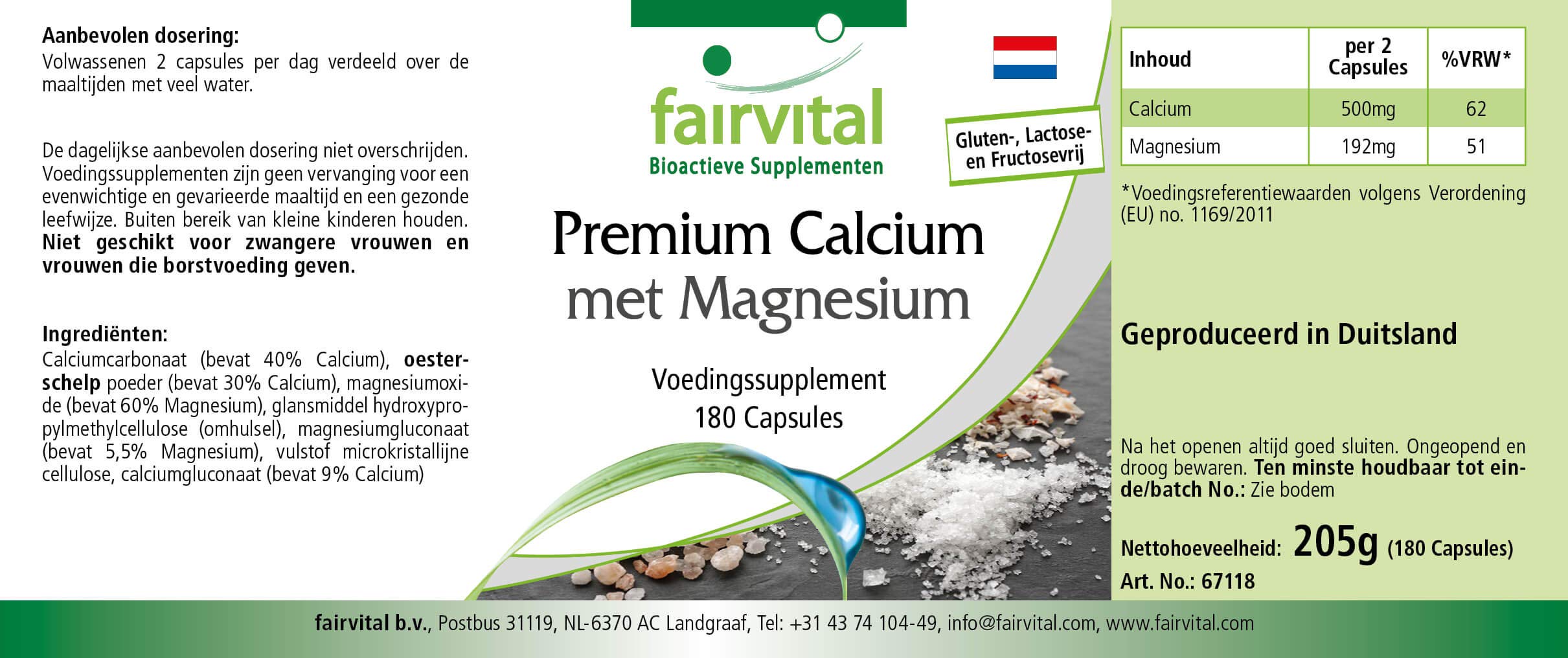 fairvital Premium Calcium Magnésium en gélules, 180 gélules, pour 3 mois, HAUTEMENT DOSÉ, avec poudre de coquilles d'huîtres