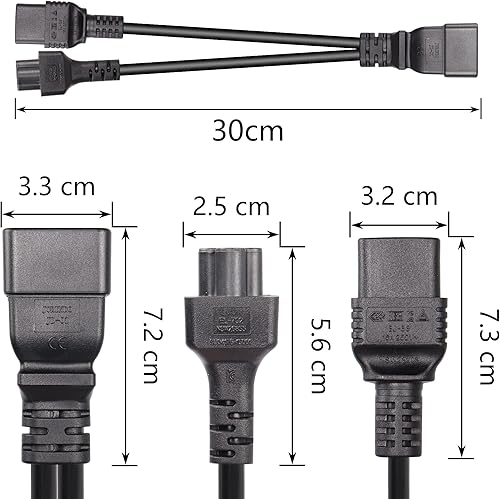 Miniatura 10 de SinLoon Cable de alimentación IEC 320 C20 a C13+C19, adaptador divisor C20 macho a C13+C19 Y Cable de alimentación para computadora, plasma, TV,