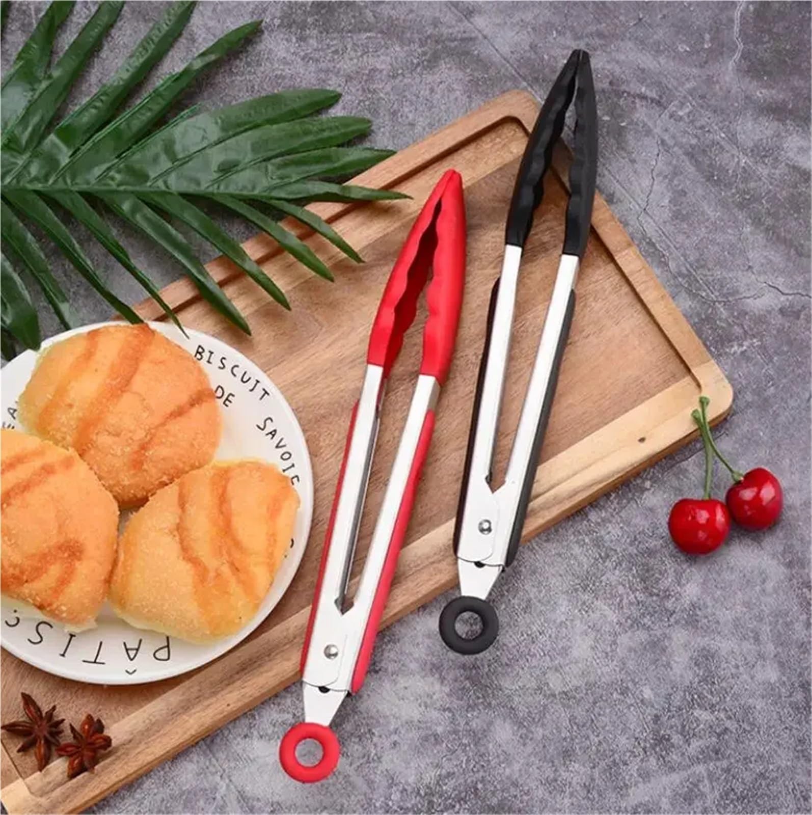 Küchenzangen-Set 3 teile/satz Silikon Lebensmittel Tong Edelstahl Küche Zangen Silikon Non-slip Kochen Clip Clamp BBQ Salat Werkzeuge Grill küche Zubehör Für die Küche(Black)