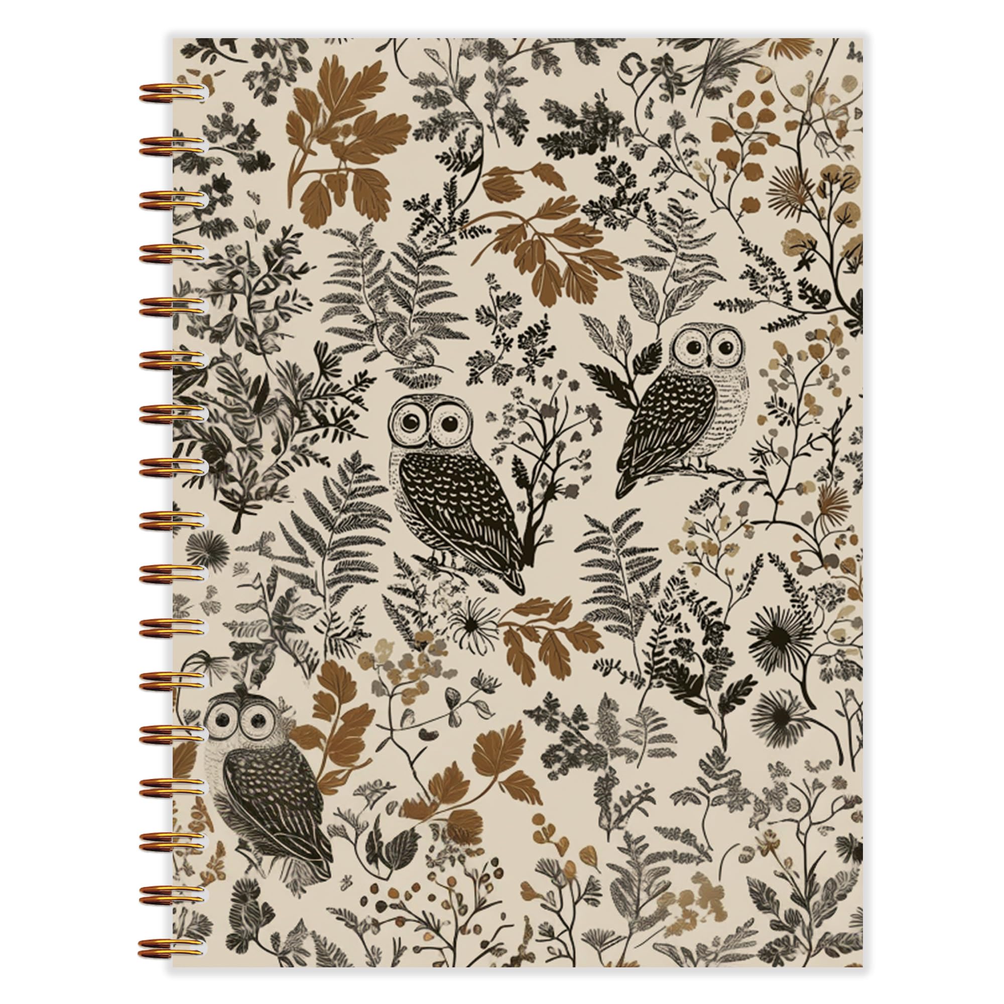Vintage Botaniczna sowa spiralny notatnik 15 x 21 cm, prezenty dla miłośników sów, pamiętnik retro, natura, sowy, pamiętniki do pisania, pamiętniki ze zwierzętami Cottagecore, do robienia