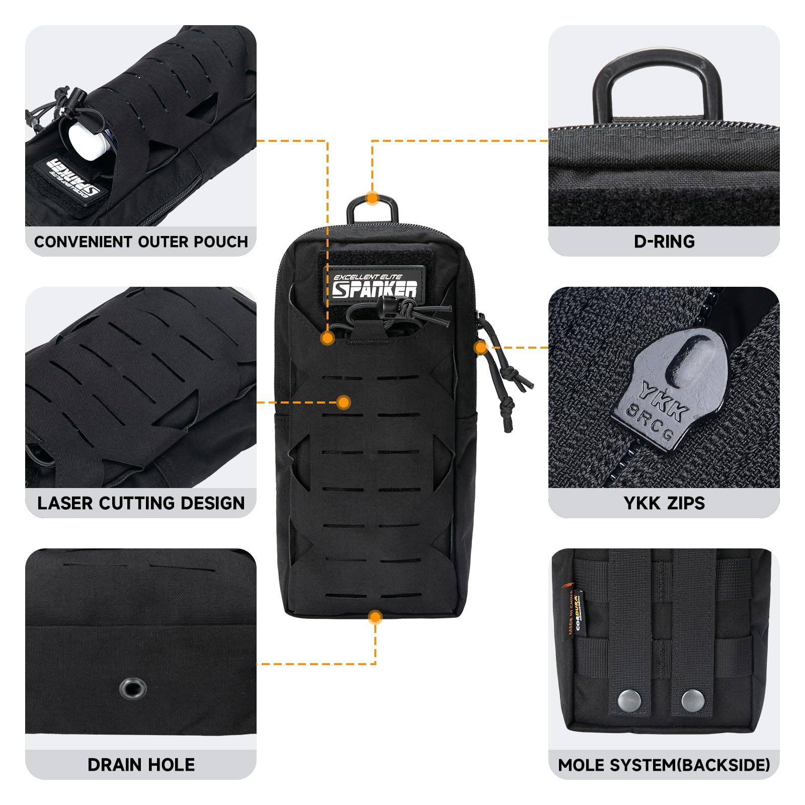 EXCELLENT ELITE SPANKER Pochettes Molle Tactiques Découpées au Laser Sac de Taille Utilitaire Sac EDC Compact, Pochette Utilitaire Militaire
