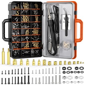 Preciva Threaded Inserts Set, 750Pcs Heat Set Inserts Nuts Bolts with M2 M3 M4 M5 M6 Insert-Tip, 60W Soldering Iron, Tweezer and Holder, for 3D Printer Parts or Plastic Parts