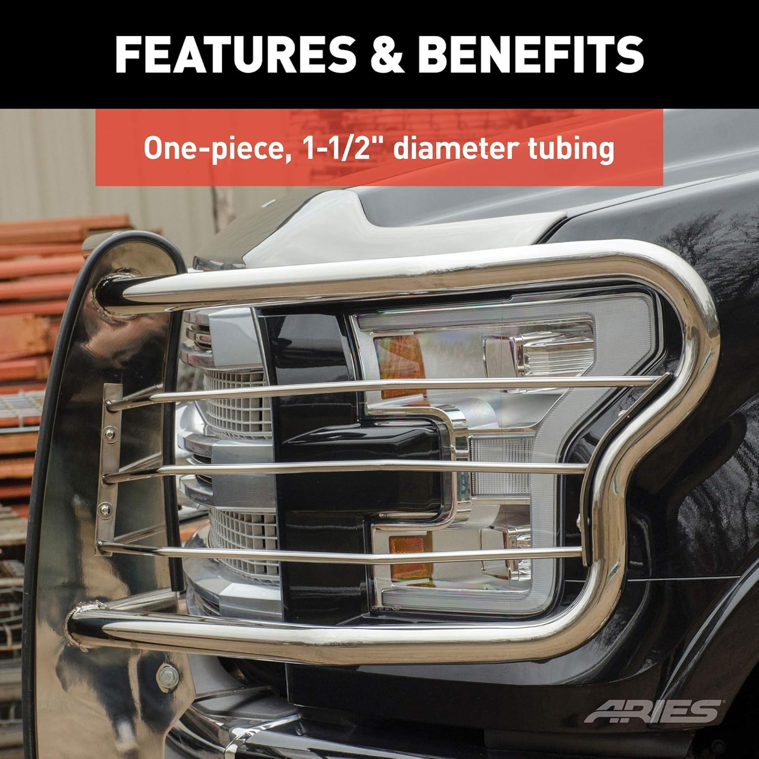 ARIES 3045-2 1-1/2-Inch Polished Stainless Steel Grille Guard, No-Drill, Select Ford Excursion, F-250, F-350 Super Duty