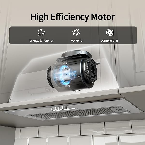 FIREGAS 52cm Integrated Cooker Hood, Built-in Cupboard Canopy Extractor Hood, Duct/Recirculating Extractor Fan Kitchen with LED Light, Reusable Aluminum Filter, Included C110 Carbon Filters, Silver - 4