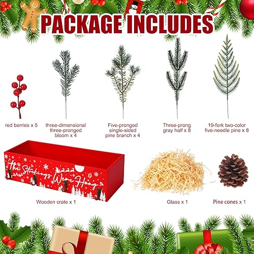 Miniatura 5 de Geetery Caja de madera de Navidad con colgador de calcetines, soporte para calcetines de Navidad para mantel multiusos, caja de centro de mesa con