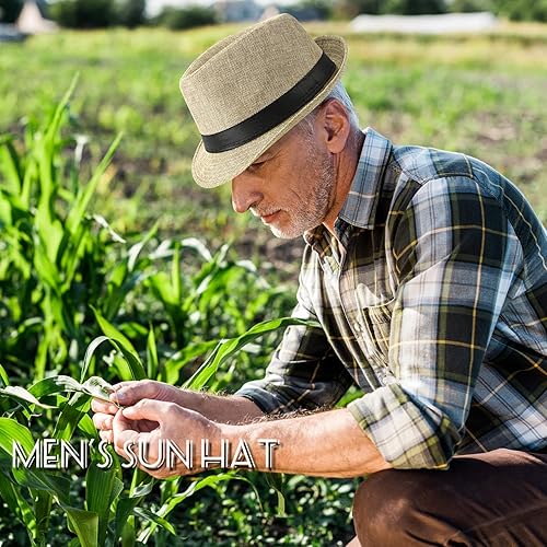 Miniatura 5 de Sombrero de paja de ala ancha para hombre, sombrero de sol Fedora de verano para hombre, UPF50+, sombreros de paja protegidos contra el sol para