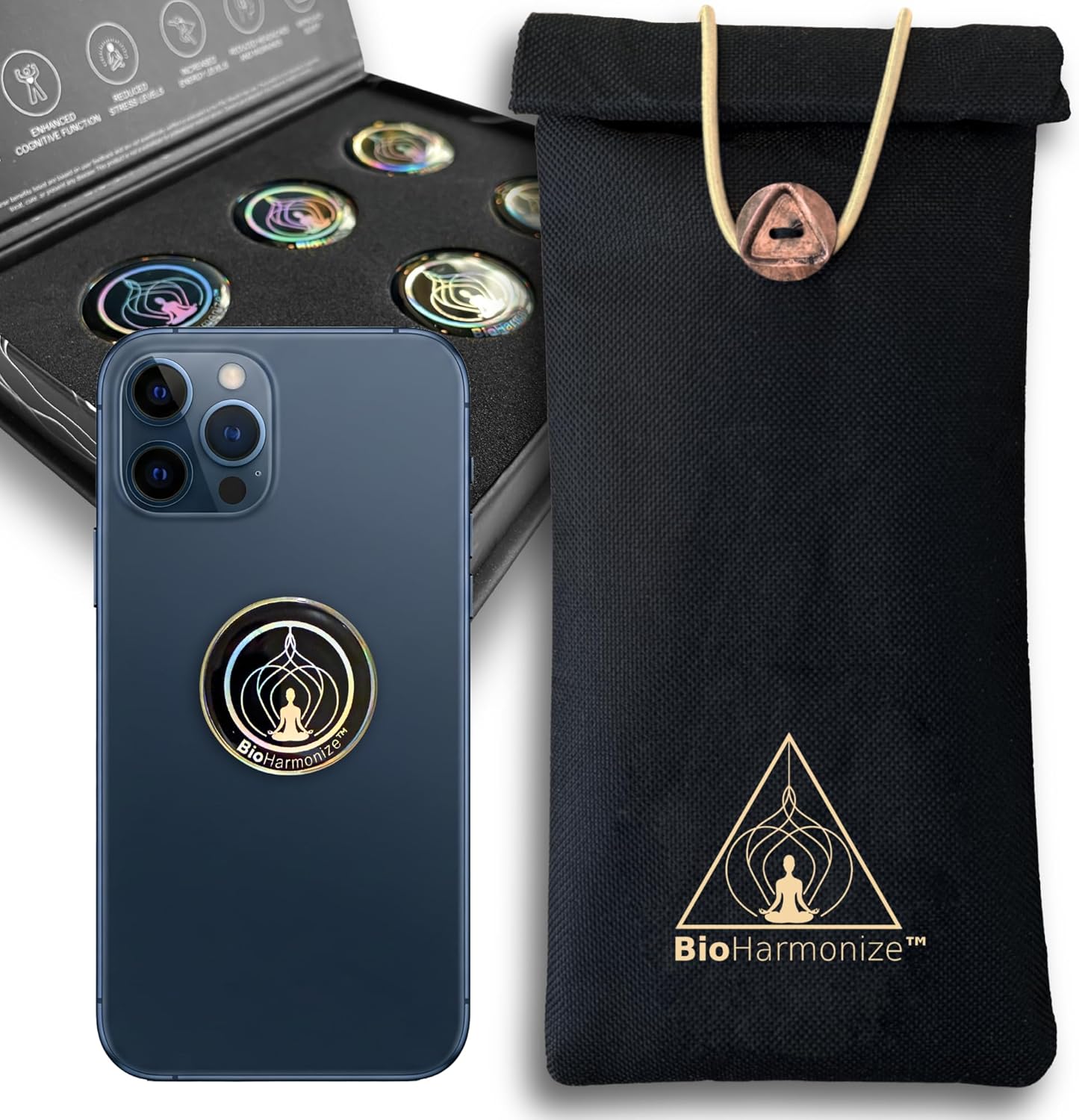 Phone Detox System | Privacy Phone Sleeve + Device Harmonizing Stickers | Quantum + Multi-Layer Faraday Tech | 2-Step Day & Night Use | Home & Travel