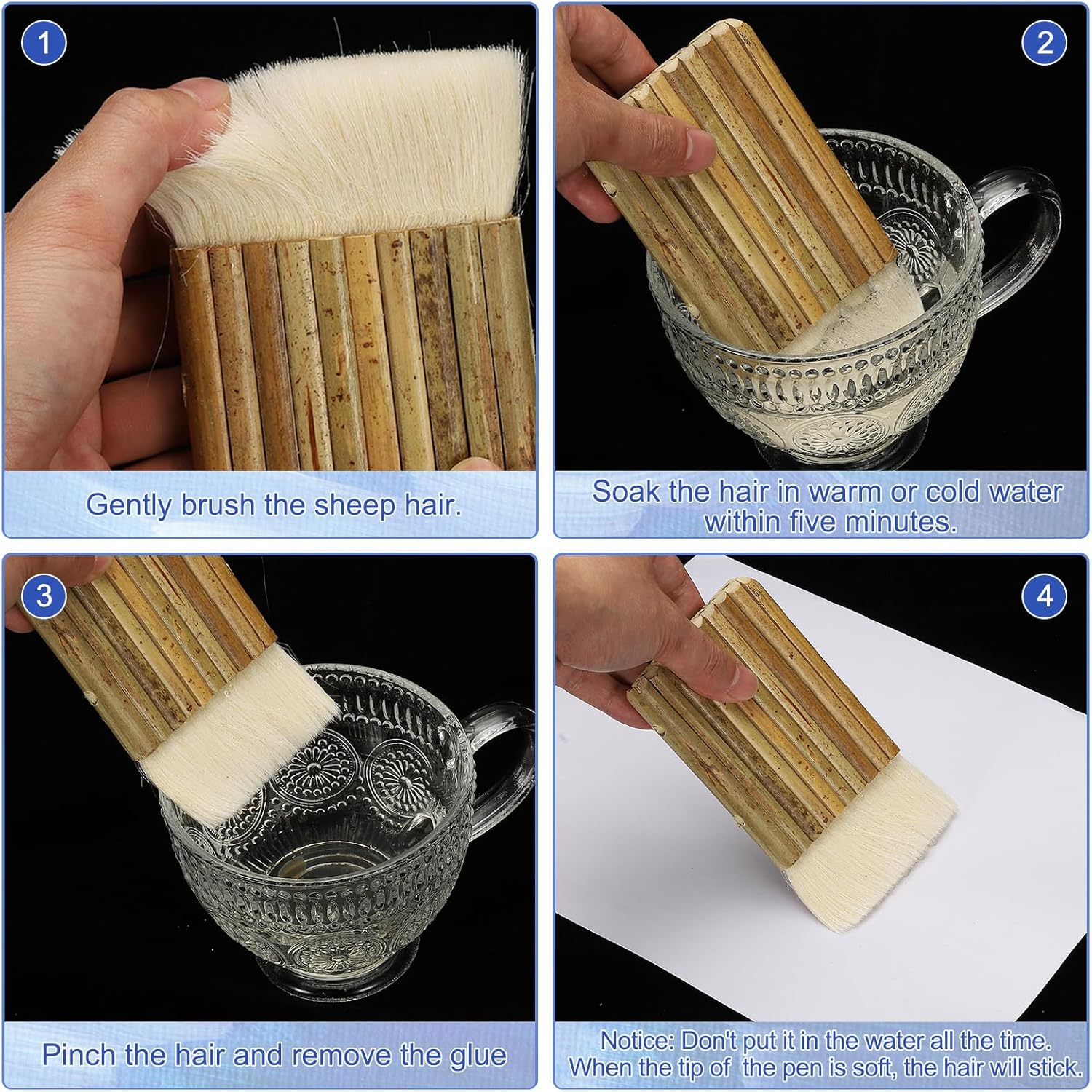 YOKIVE Hake Brush, Bamboo Handle Painting Brush Sheep Hair Hake Paint Blending Brushes, Great for Pottery Painting Watercolor Dust Cleaning Ceramic, (White, 5.4x2.8 Inches)