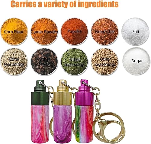 Miniatura 2 de Mini recipientes de vidrio para especias con anillo de sellado, 3 piezas, portátil, a prueba de fugas con llavero, botella de especias de viaje,