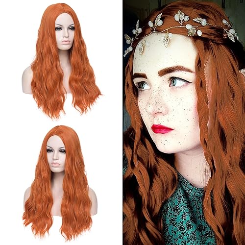 Miniatura 8 de DWMGLP Peluca ondulada azul de 24 pulgadas de largo para mujer, pelucas de fibra resistentes al calor, para Halloween, cosplay, fiesta diaria +