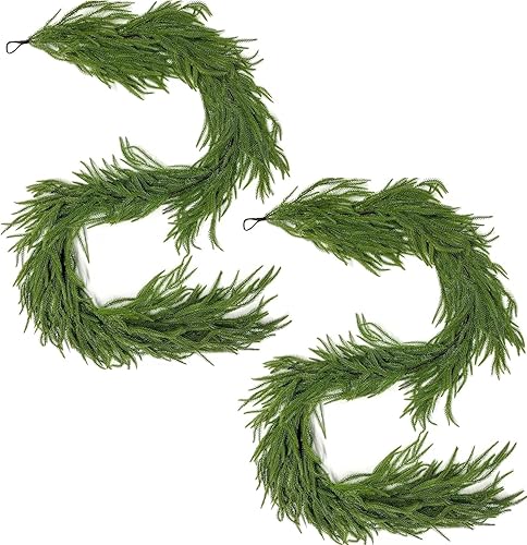 Miniatura 8 de Guirnalda de Navidad de 9 pies con 50 luces LED, guirnalda de vegetación artificial de Navidad con conos de pino, bayas rojas, ramas exuberantes,