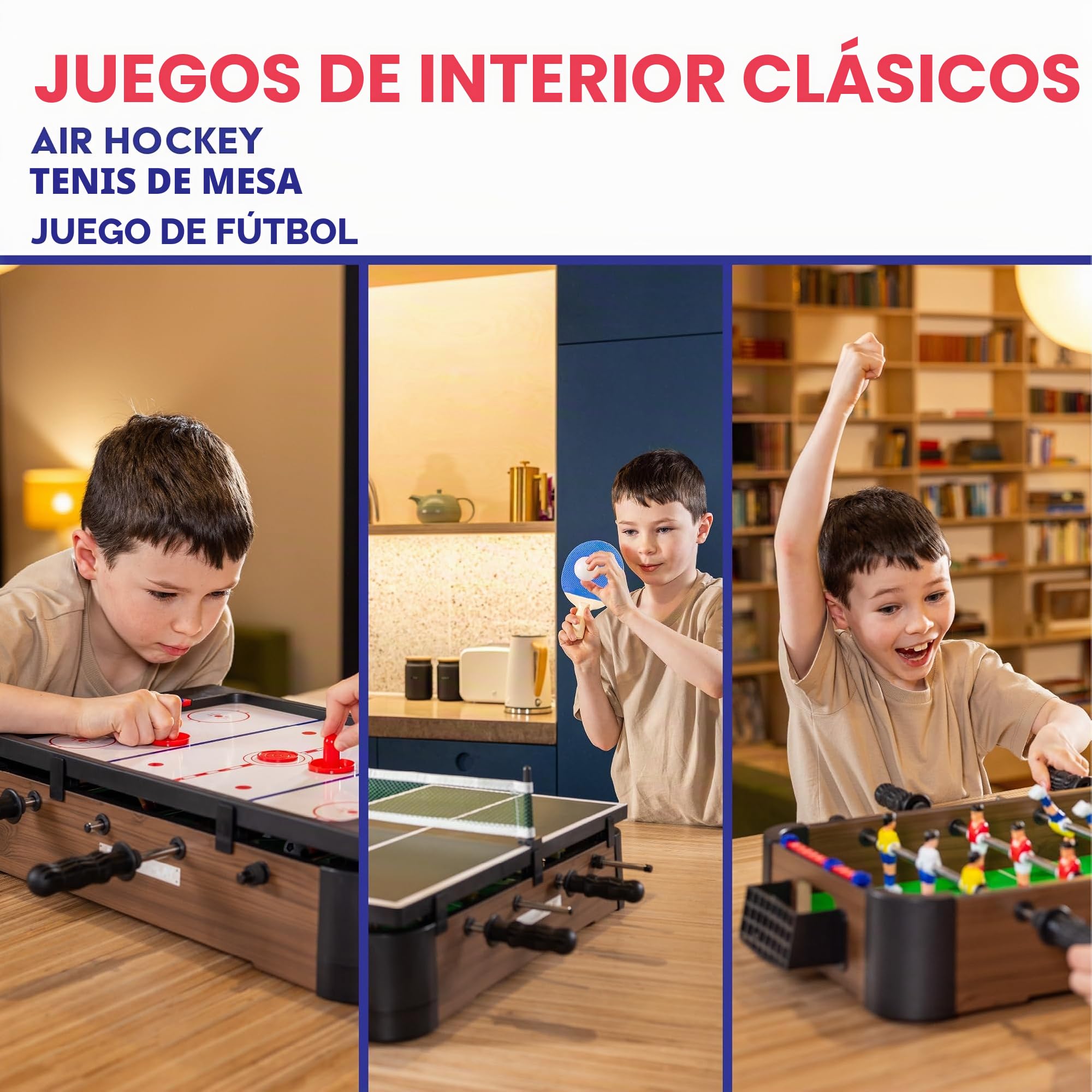 Toyrific Powerplay - Juego de Mesa 3 en 1, Juego de Mesa multijuego, Mini fútbol, Hockey y Tenis de Mesa, mesas de Billar Deportivas, Talla única