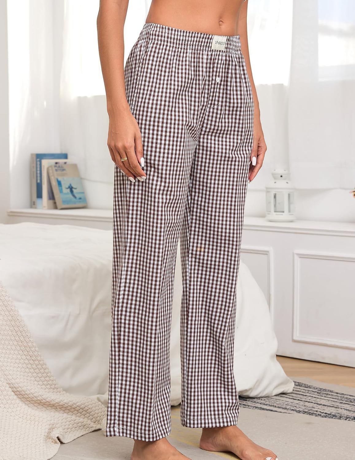 Womens Pajama Pants Cotton Plaid Lounge Pants Y2K Pj Bottoms Drawstring Sleepwear With Pockets S-3XL - Image 2