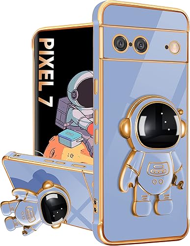 Funda para Google Pixel 7, fundas Pixel 7 con soporte de astronauta para mujeres y niñas, diseño de corazón de amor, chapado en oro, 6D con soporte