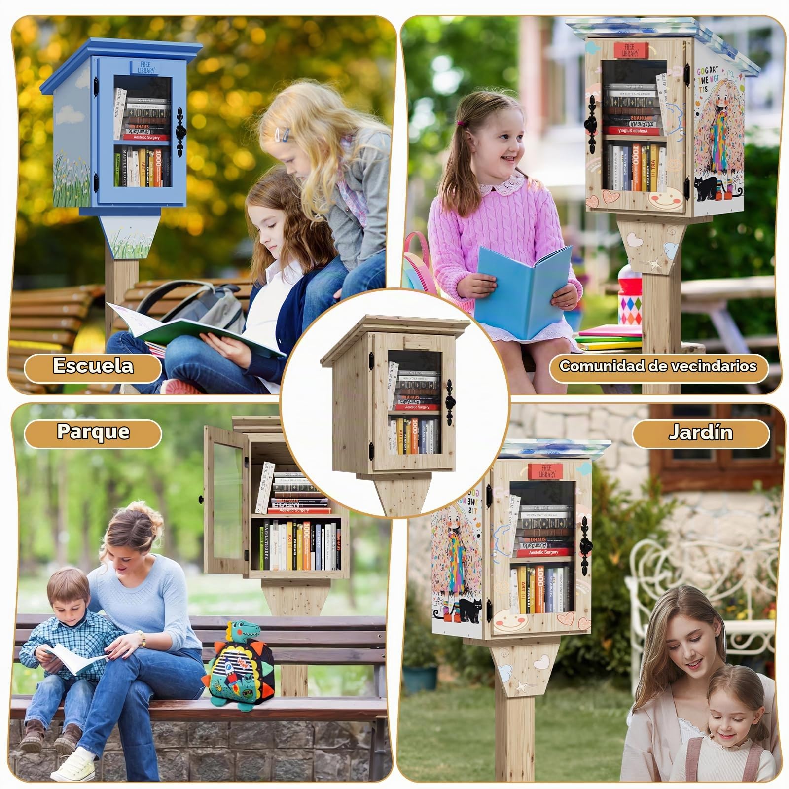 MSFE Librería Infantil con Forma de Casa,Pequeña Caja de Biblioteca Exterior de Doble Capa,Pequeña Caja de Biblioteca Gratuita Impermeable,Kit de Bricolaje para Estante Colgante para Compartir Libros