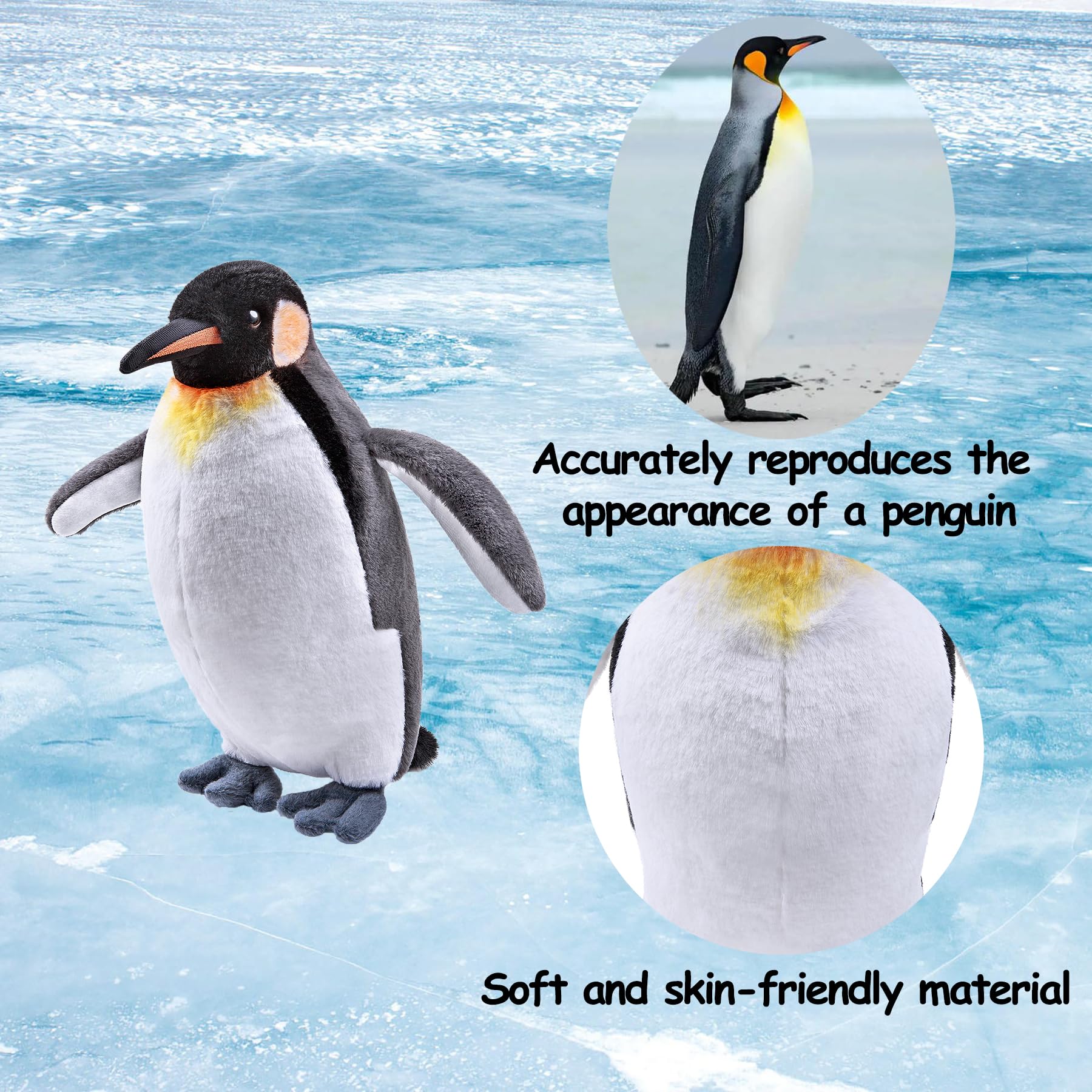 Cuddly Toy King Penguin Super Soft Kissen Bird Plush Stuffed Animal Antarctica Funny Interesting Companions for Cuddling Napping & Home Decor Children's Oceanarium Gifts for Easter Girls Boys - Image 3