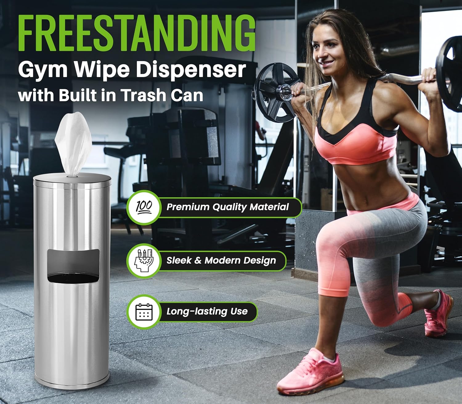 Stainless Steel Floor-Standing Wet Wipe Dispenser with Trash Can