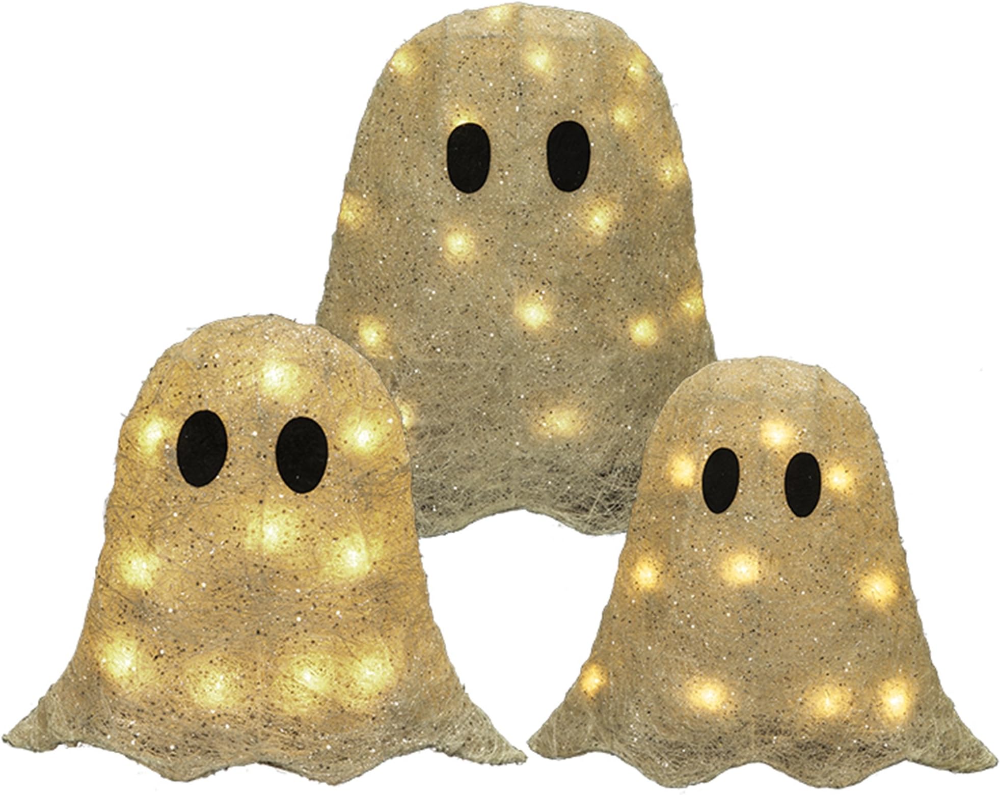 19 Inch Set of 3 Sisal Ghosts Lighted Halloween Decoration - Indoor/Outdoor Halloween Decoration