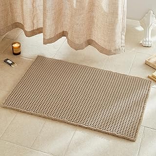 Waffle Bath Mat, Boho Bathroom Rugs Non Slip Washable Super Absorbent Qu...