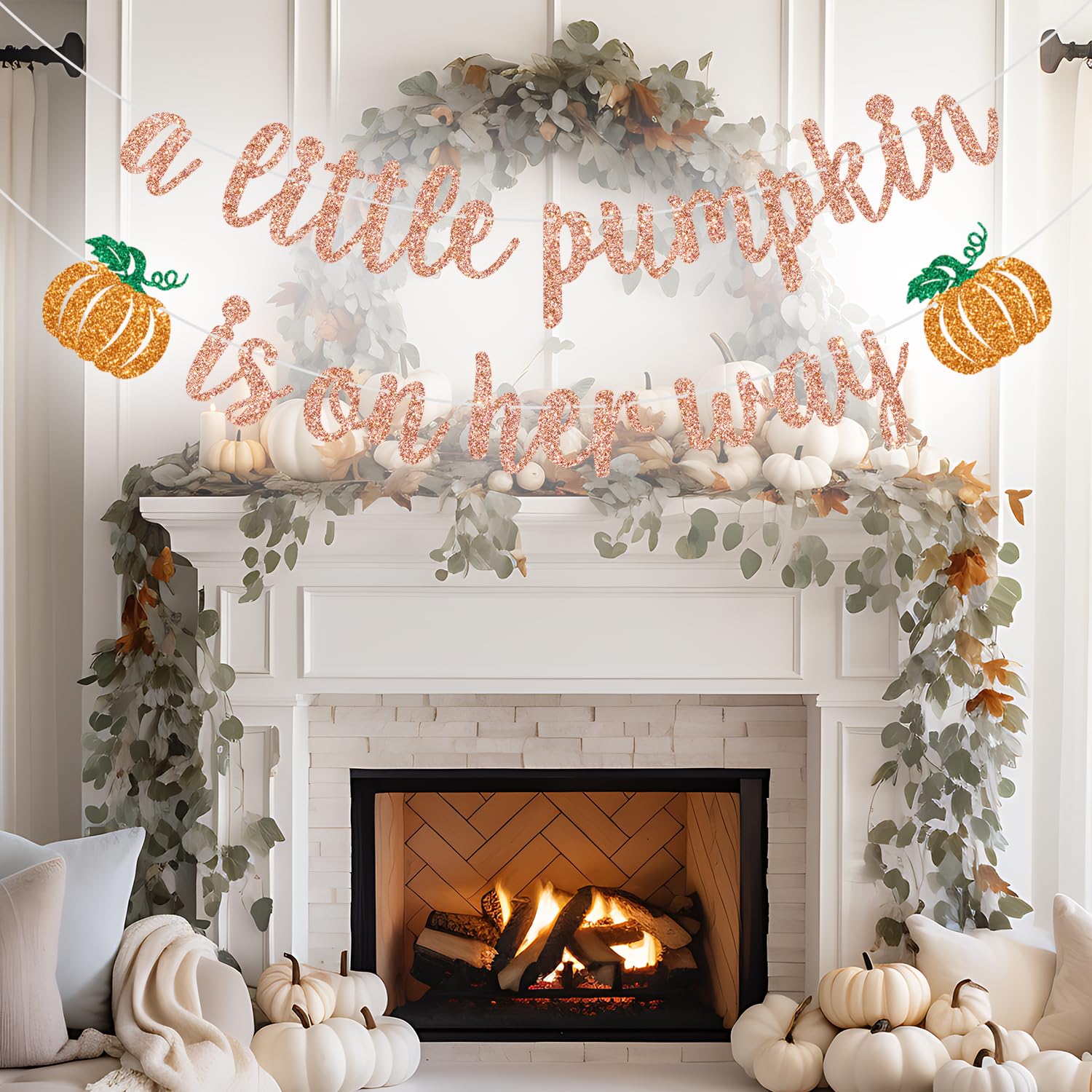Little Pumpkin Banner – Pink & Gold Glitter Fall Decor For Baby Showers & Birthdays - View #3