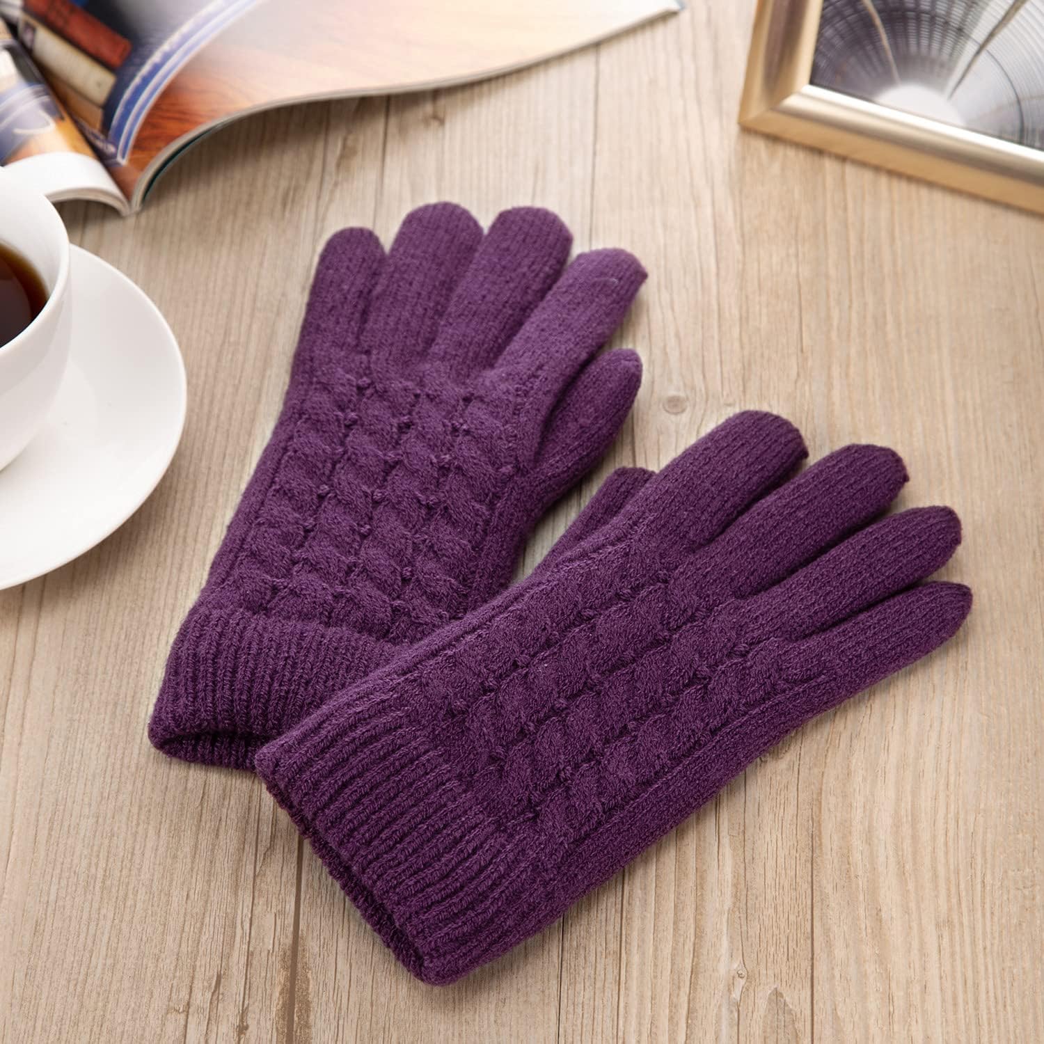 Be Your Own Style BYOS Women’s Winter Classic Cable Warm Plush Fleece Lined Knit Gloves - Image 4