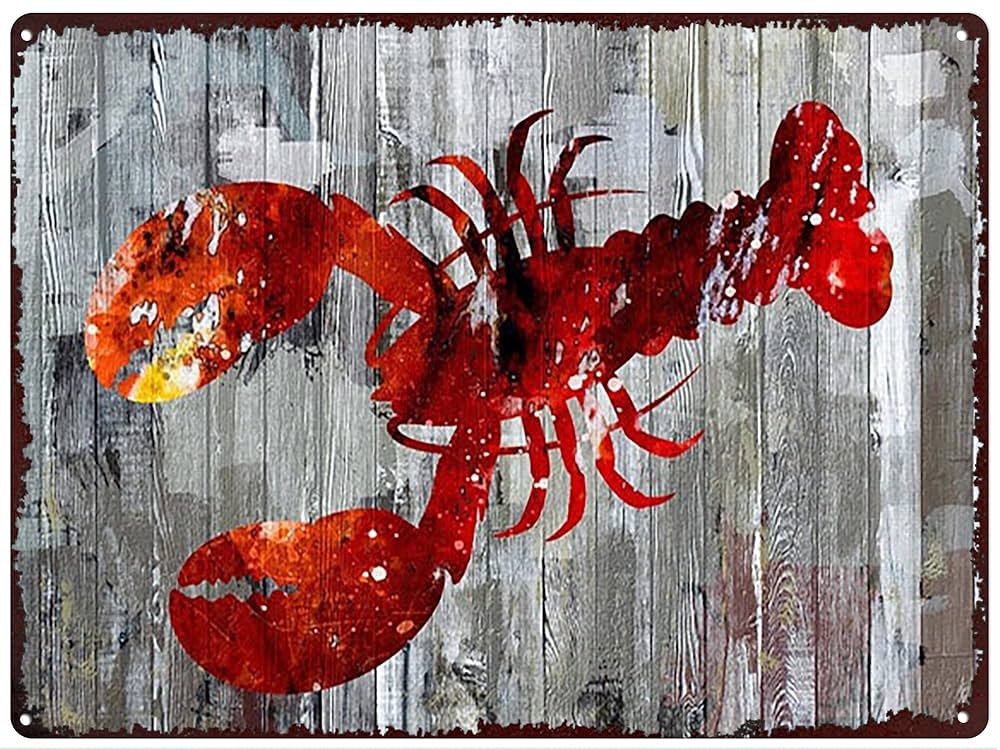 Amazon | レトロ壁面装飾金属板赤ザリガニ壁面アートレトロ錫