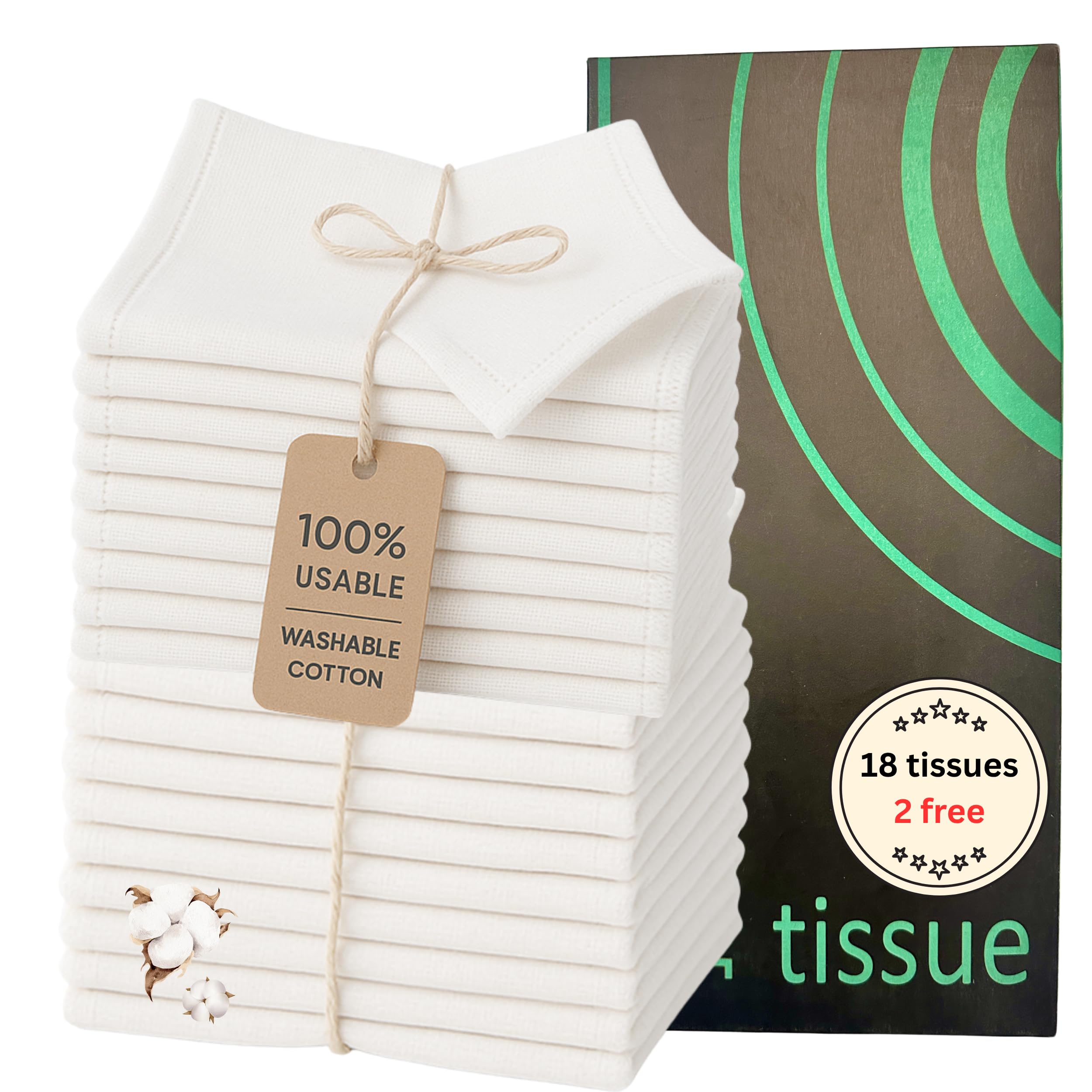 Photo 1 of 18 Reusable Tissues with 2 extra tissue, Travel Size Cloth Tissue Pack Made of Soft Cotton- Washable Facial White handkerchiefs - Eco Friendly Fabric with Zero Waste Cloths