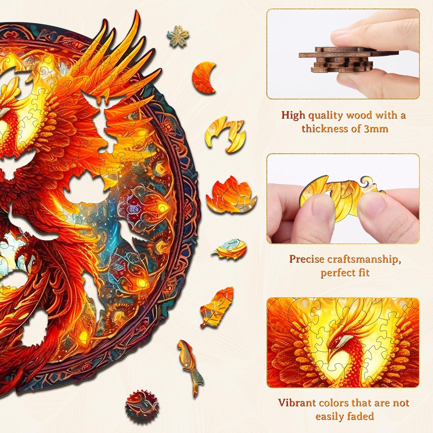 KAAYEE Wooden Jigsaw Puzzles-Wooden Puzzle Adult Unique Shape Advanced Phoenix Wooden Jigsaw Puzzle for Adult, Fathers Mothers Day Gifts14.9 * 13.8in 290pcs,Chritmas Gift