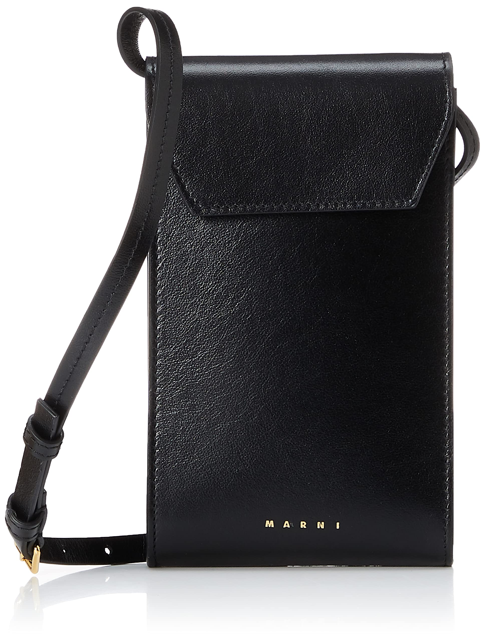 ブラック レザーショルダーバッグ、マルニメンディング刺繍入り | Marni